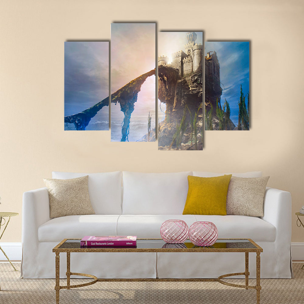 Old castle on the hill Multi Panel Canvas Wall Art