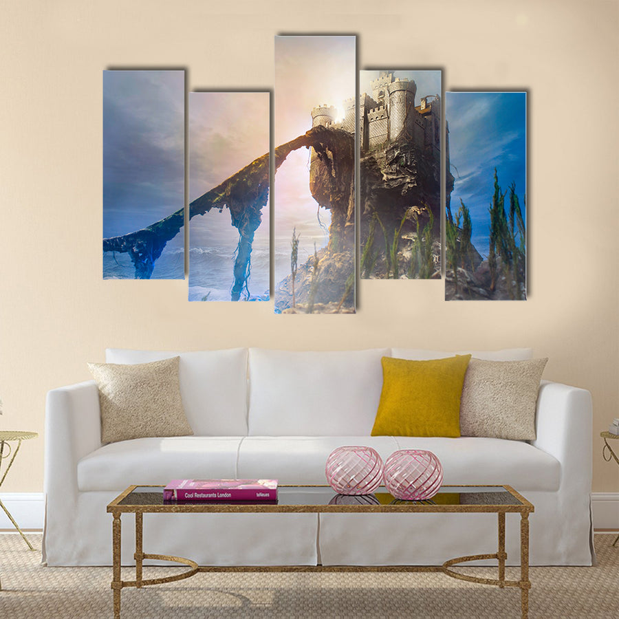 Old castle on the hill Multi Panel Canvas Wall Art