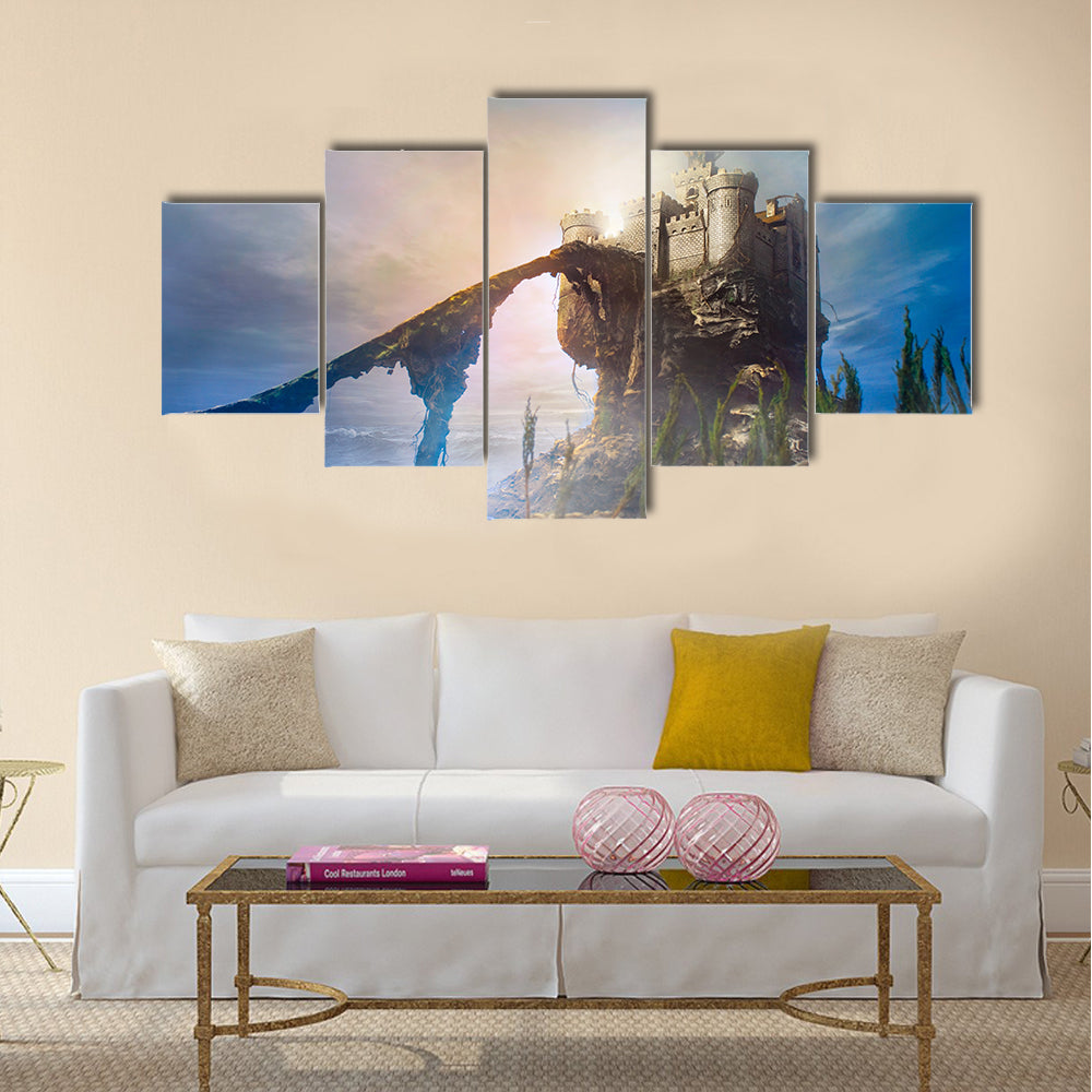 Old castle on the hill Multi Panel Canvas Wall Art