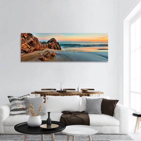 Sunset at California beach panoramic canvas wall art