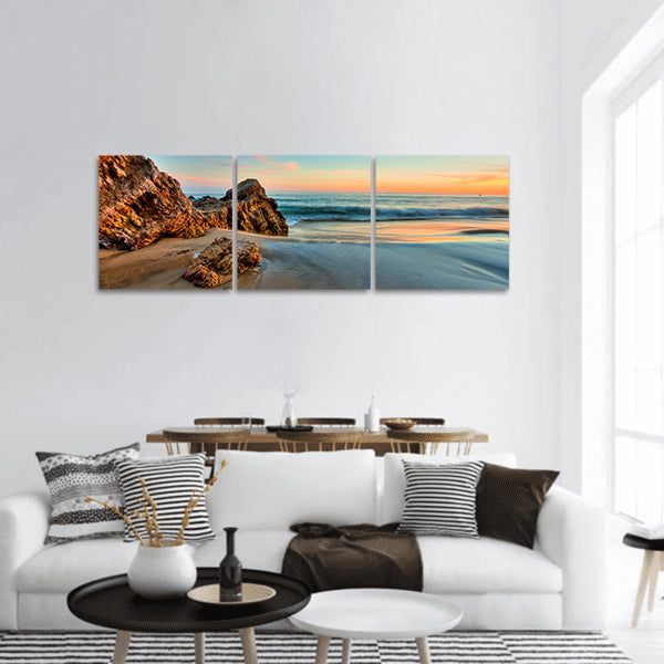 Sunset at California beach panoramic canvas wall art