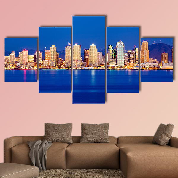 San Diego skyline in twilight multi panel canvas wall art