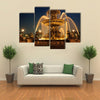 Fountain in the Place with the Eiffel Tower to rear at night, Paris, France Multi panel canvas wall art