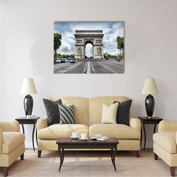 famous Triumphal Arch located at end of Champs-Elysees street Multi Panel Canvas Wall Art