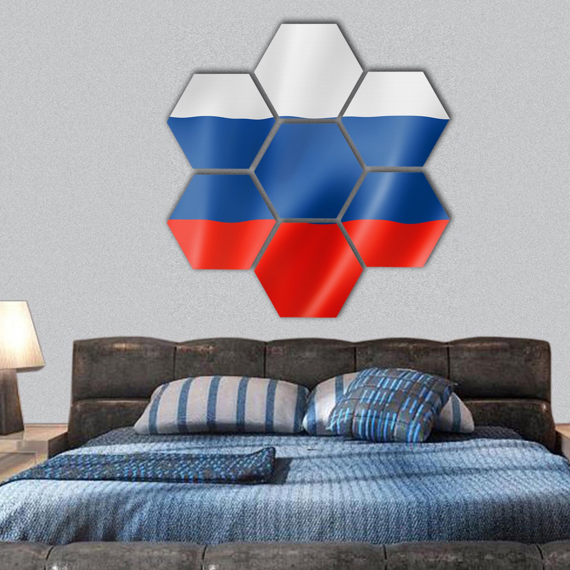 Russia flag, three dimensional render, satin texture hexagonal canvas wall art