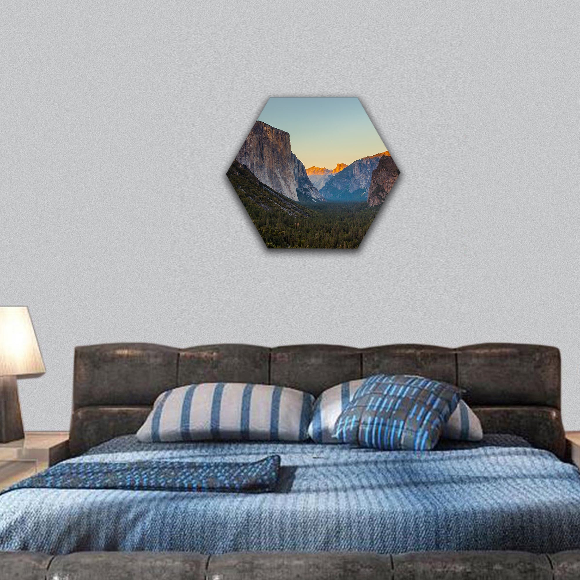 Yosemite Valley from Tunnel View at Sunset hexagonal canvas wall art