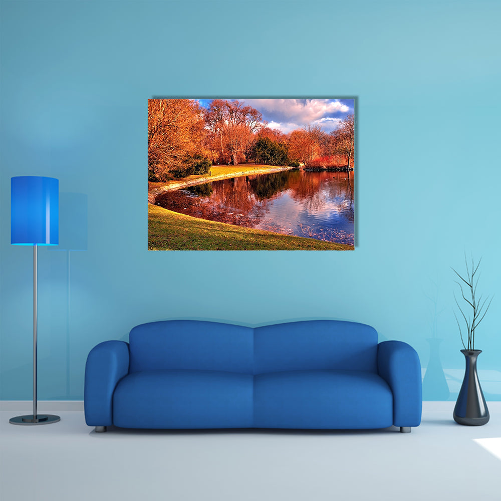 Beautiful Pond in the park multi panel canvas wall art