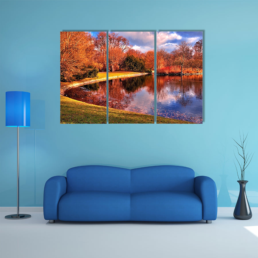 Beautiful Pond in the park multi panel canvas wall art