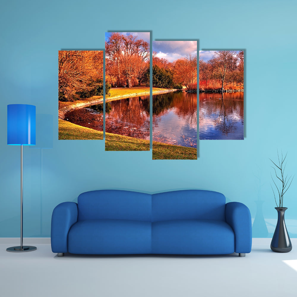 Beautiful Pond in the park multi panel canvas wall art