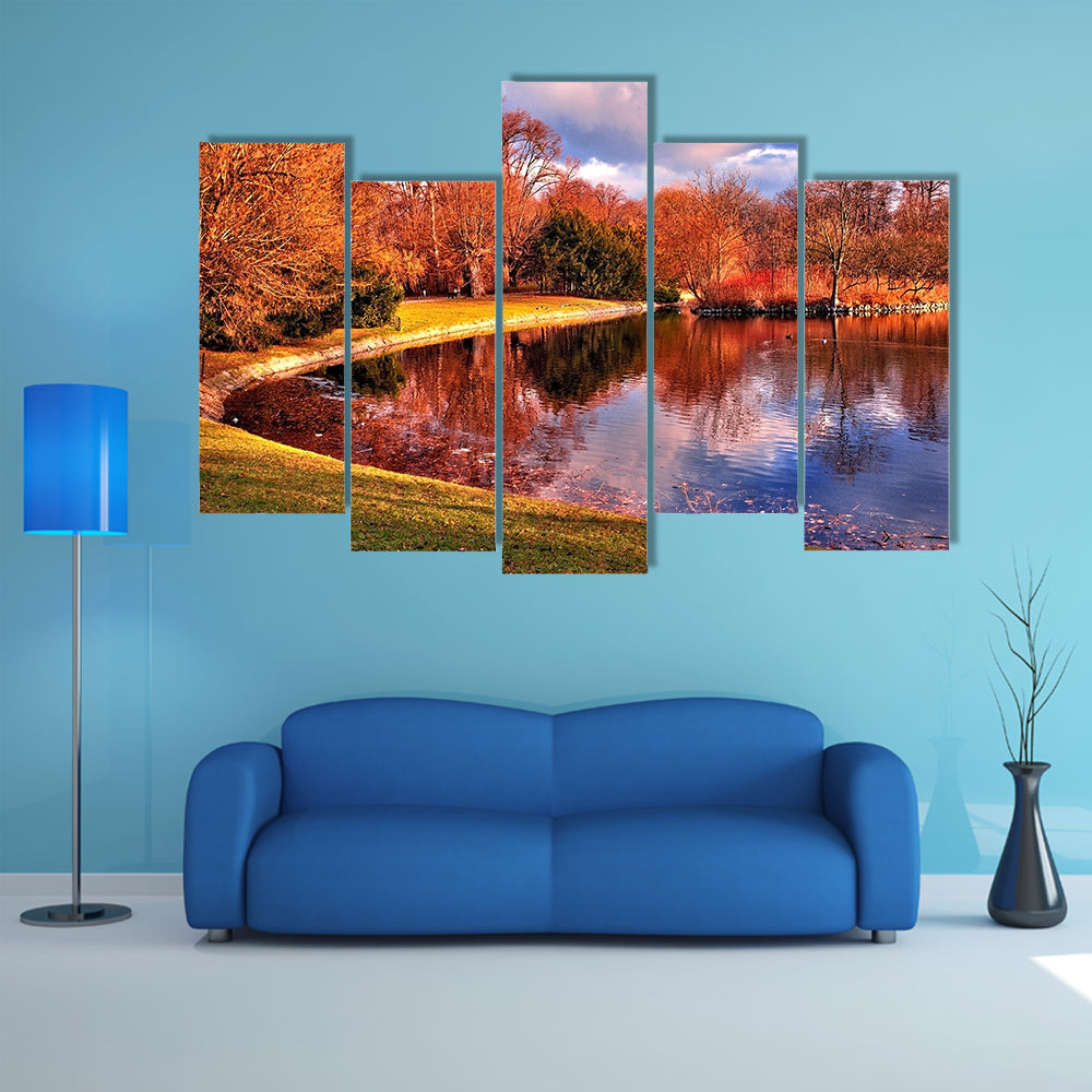 Beautiful Pond in the park multi panel canvas wall art