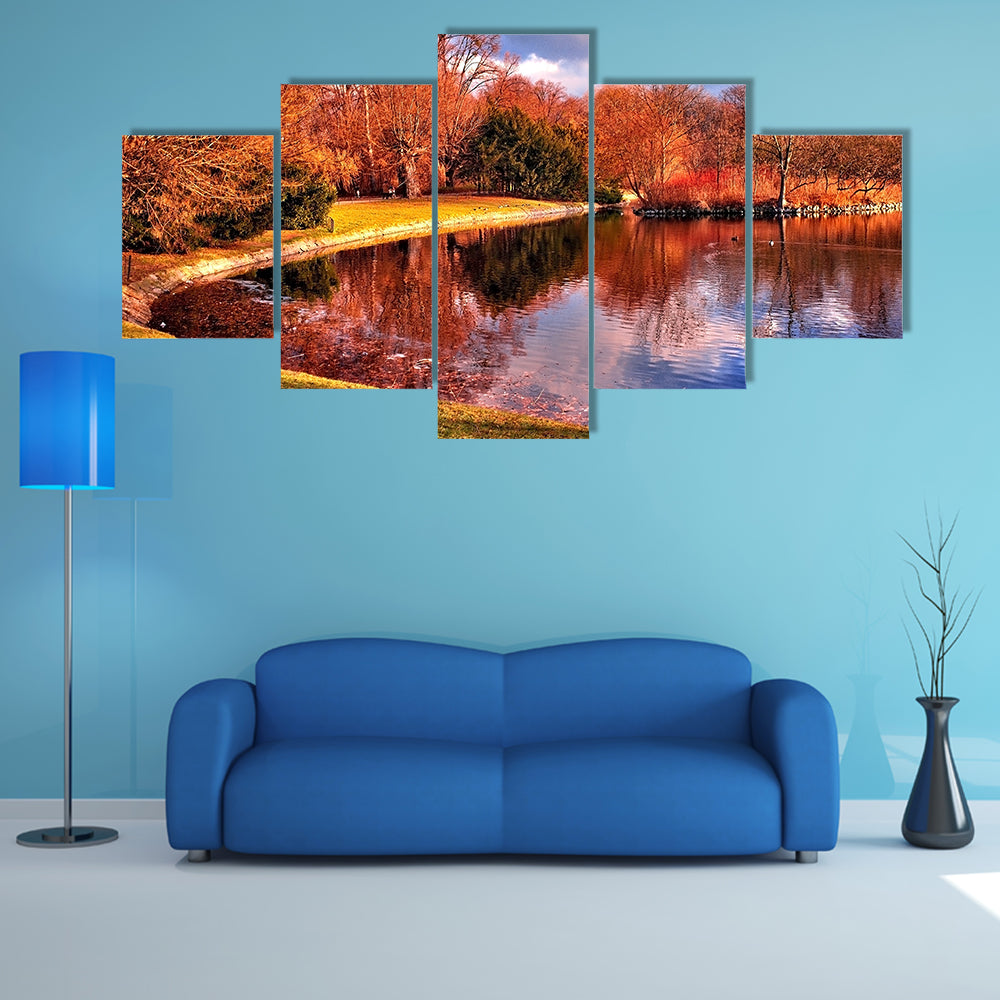 Beautiful Pond in the park multi panel canvas wall art