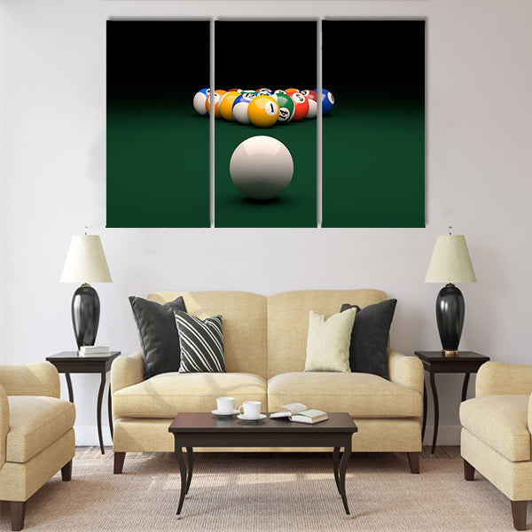 3d render of balls on a pool billiards green table board Multi panel canvas wall art