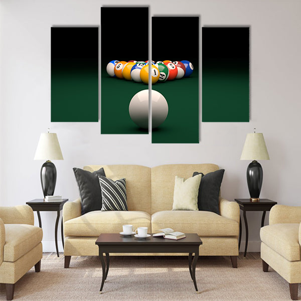 3d render of balls on a pool billiards green table board Multi panel canvas wall art