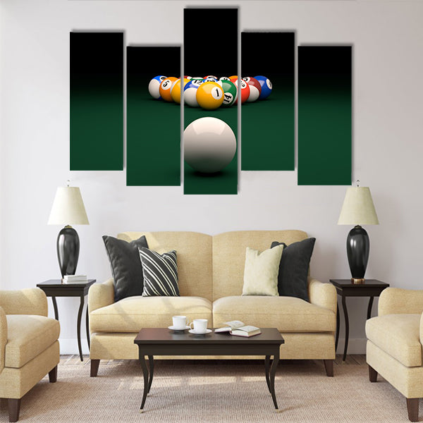 3d render of balls on a pool billiards green table board Multi panel canvas wall art