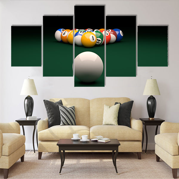 3d render of balls on a pool billiards green table board Multi panel canvas wall art