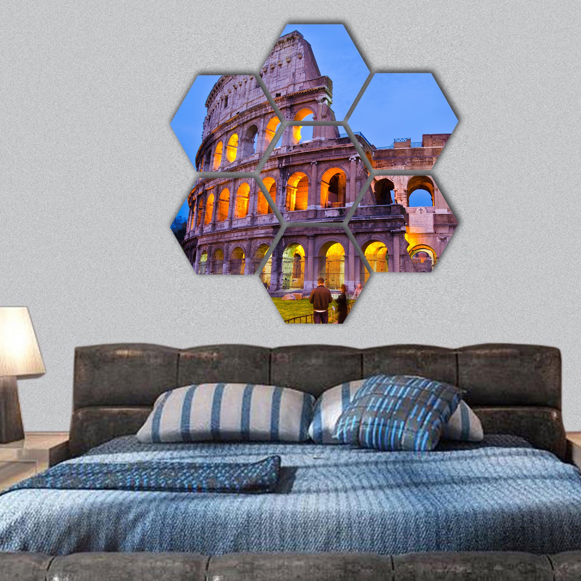 Colosseum at night, Rome, Italy hexagonal canvas wall art
