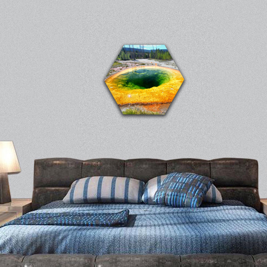 Morning Glory Pool in Yellowstone National Park of Wyoming hexagonal canvas wall art