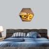 Fast food hamburger and french fries hexagonal canvas wall art