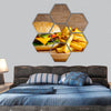 Fast food hamburger and french fries hexagonal canvas wall art