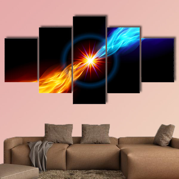 Star with Red and Blue Flame tail for you design on black wall art