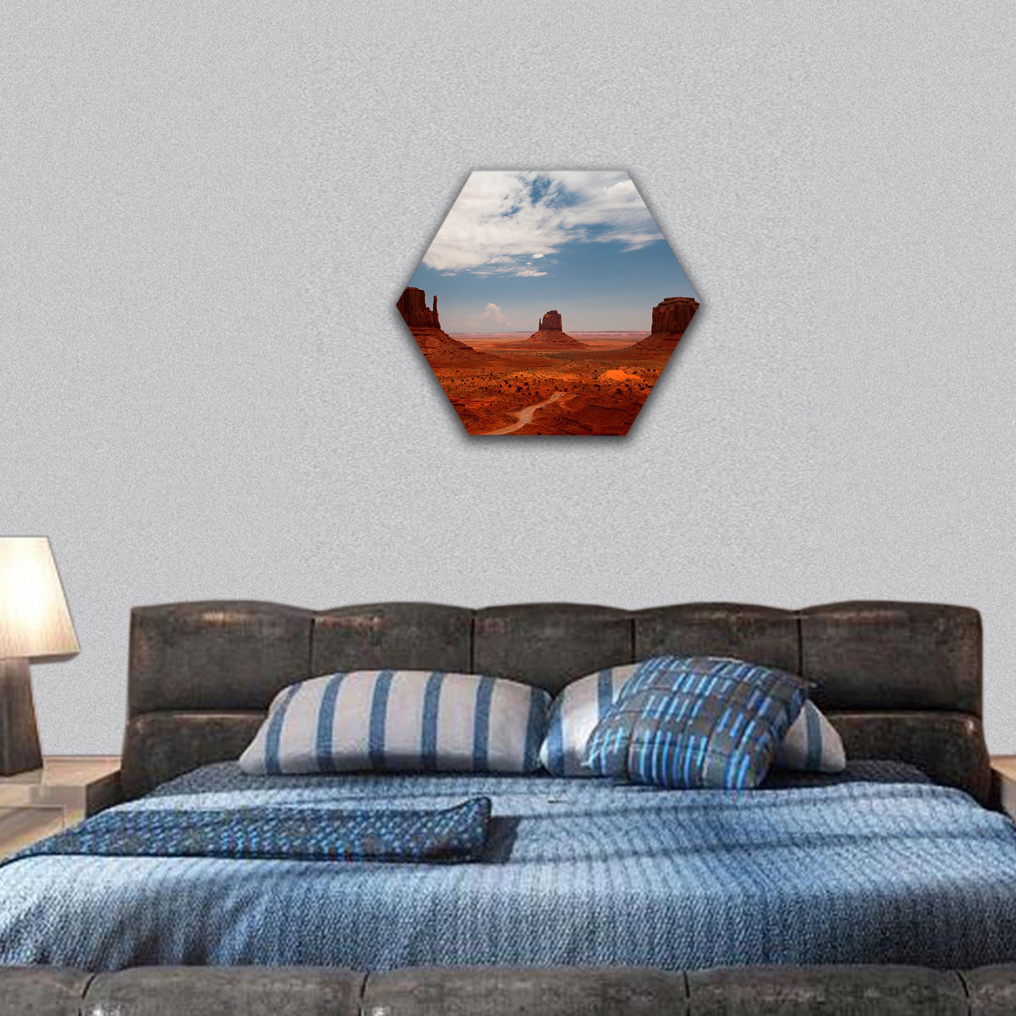 Peaks of rock in Navajo Park of Monument Valley Utah hexagonal canvas wall art
