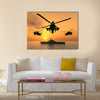 Apache Helicopter with Aircraft Carrier Multi Panel Canvas Wall Art