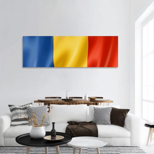 Romania flag, three dimensional render, satin texture panoramic canvas wall art
