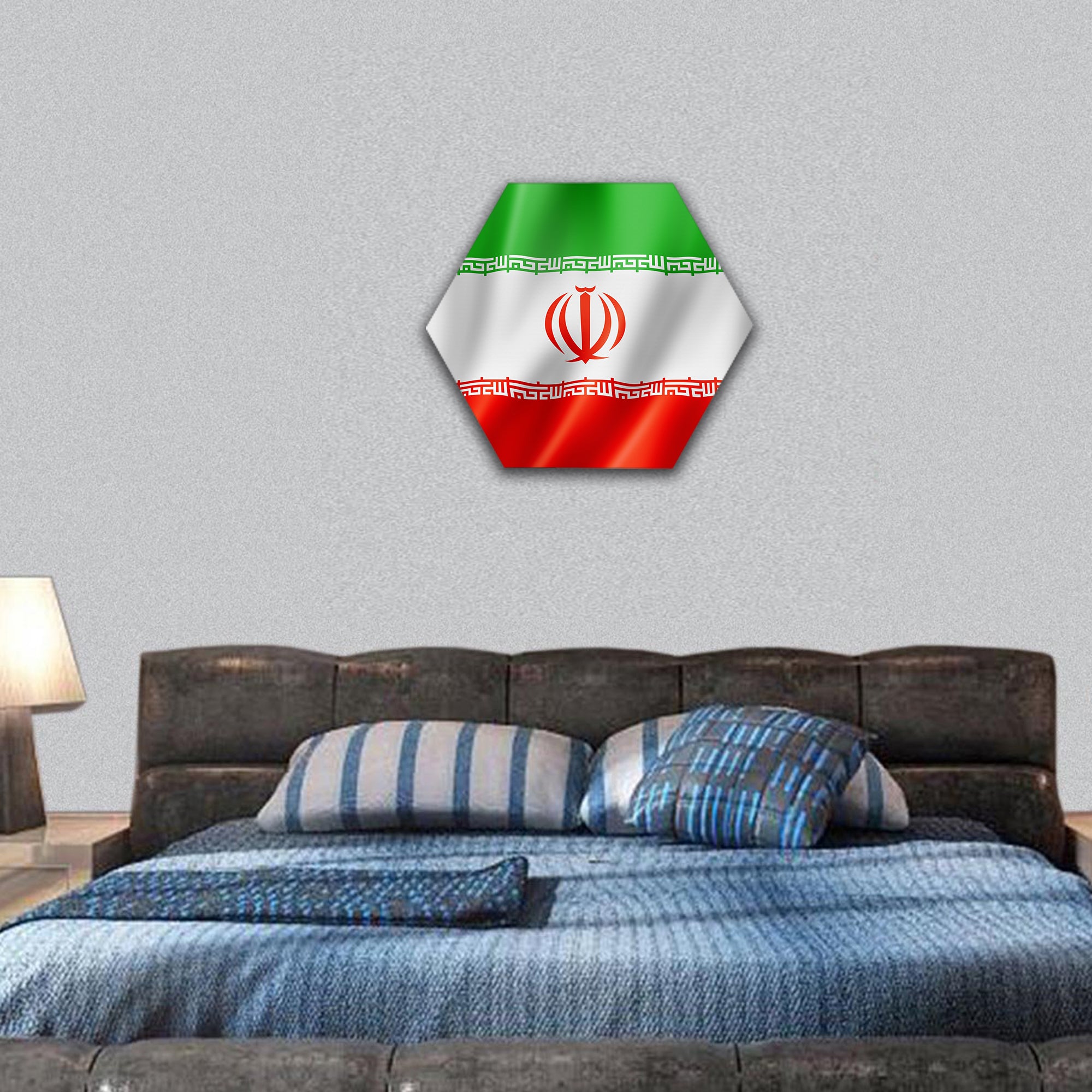 Iran flag, three dimensional render, satin texture hexagonal canvas wall art
