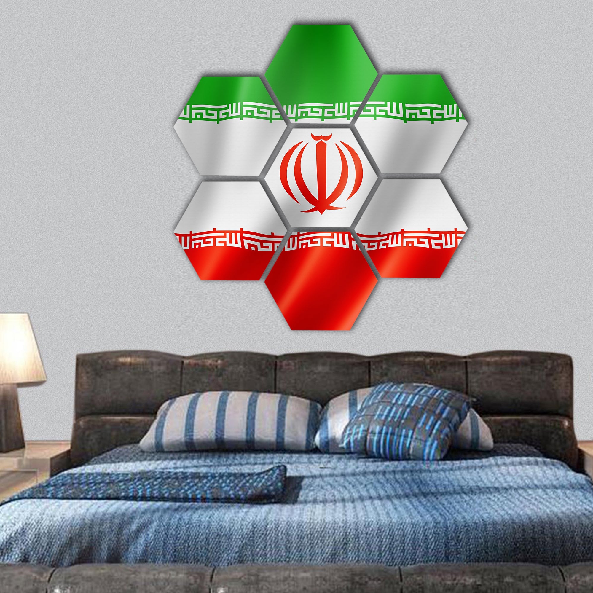 Iran flag, three dimensional render, satin texture hexagonal canvas wall art