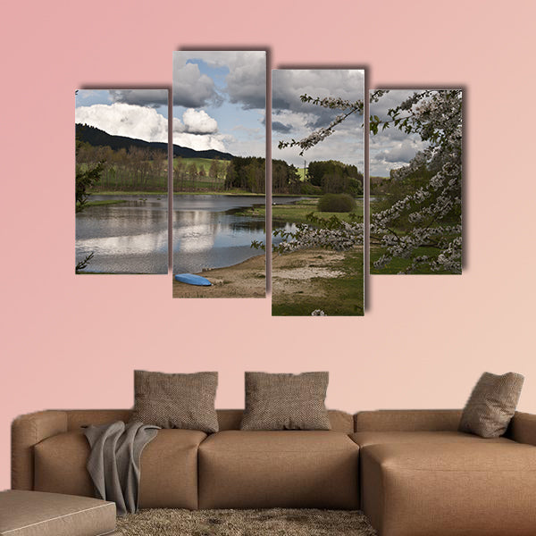 Blossom, sandy beach, ships, river Vltava and nice wall art