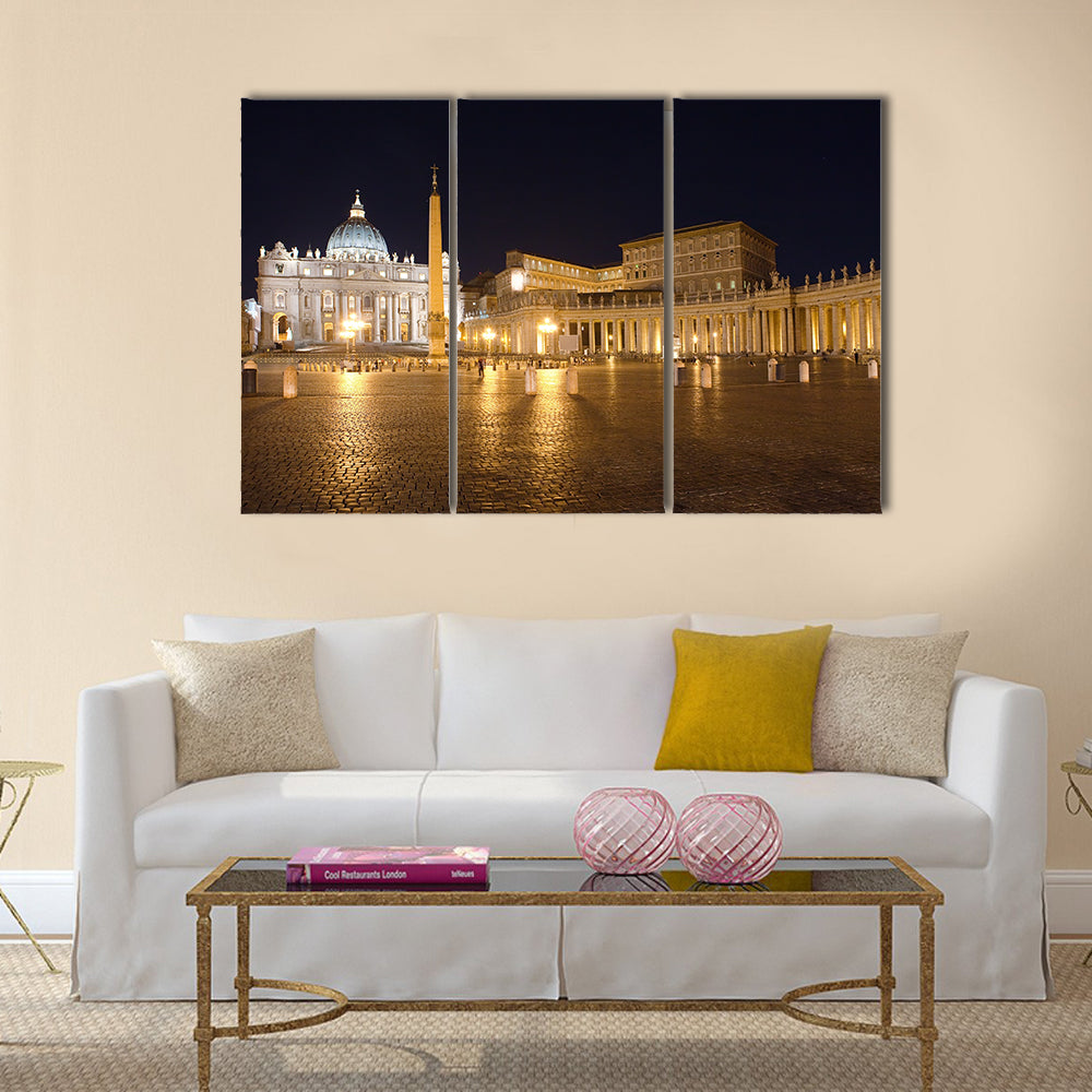 Italy. Rome. Vatican. Saint Peter's Square at night Multi panel canvas wall art