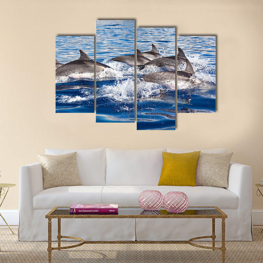 Group of dolphins at the Azores Multi Panel Canvas Wall Art