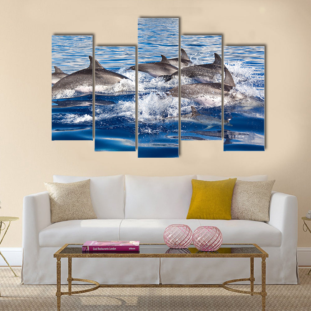 Group of dolphins at the Azores Multi Panel Canvas Wall Art