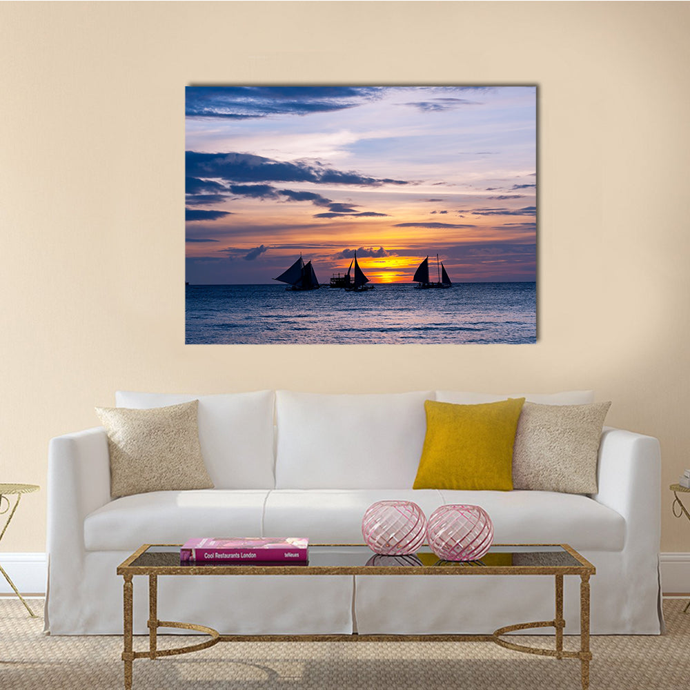 The Yachts And Boats In The Sunset Multi Panel Canvas Wall Art