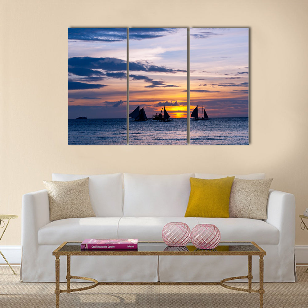 The Yachts And Boats In The Sunset Multi Panel Canvas Wall Art