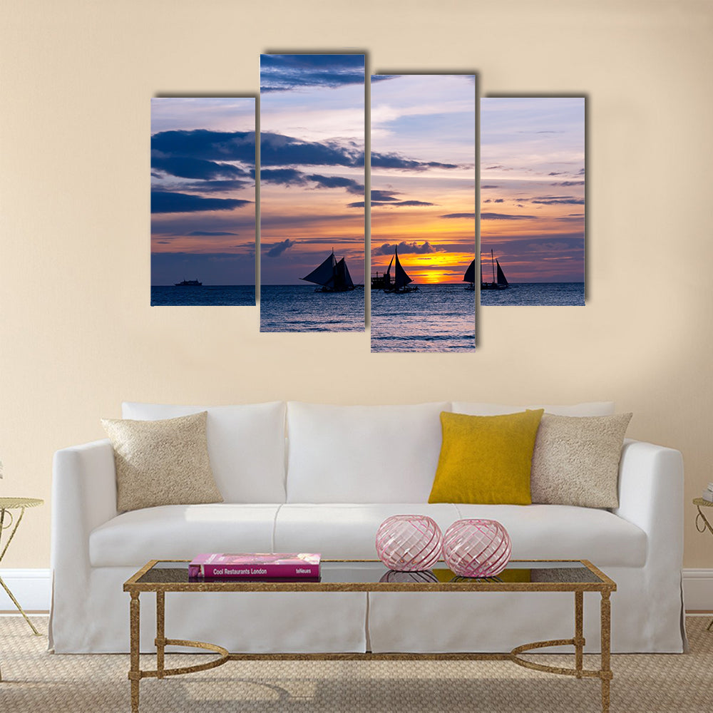 The Yachts And Boats In The Sunset Multi Panel Canvas Wall Art