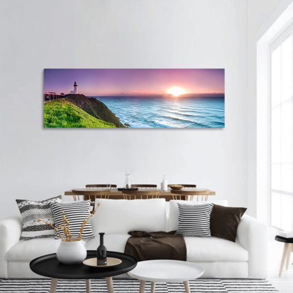 Byron bay lighthouse during sunrise panoramic canvas wall art