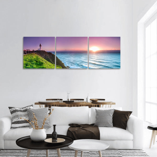 Byron bay lighthouse during sunrise panoramic canvas wall art