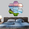 Byron bay lighthouse during sunrise hexagonal canvas wall art