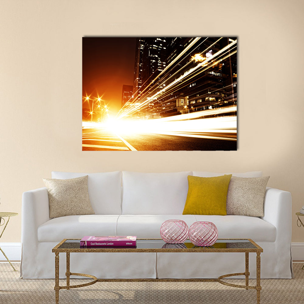 Fast moving cars at night Multi Panel Canvas Wall Art