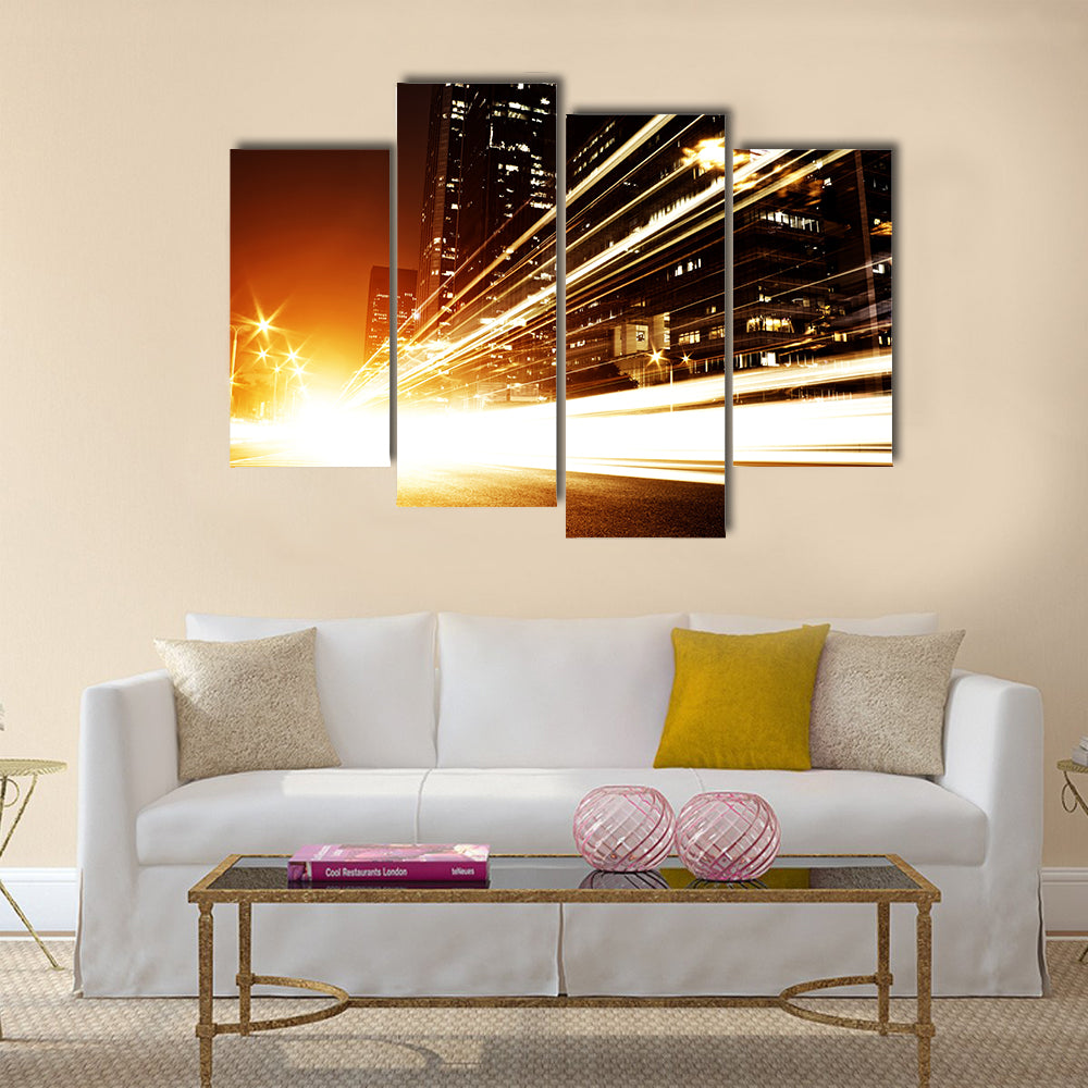 Fast moving cars at night Multi Panel Canvas Wall Art