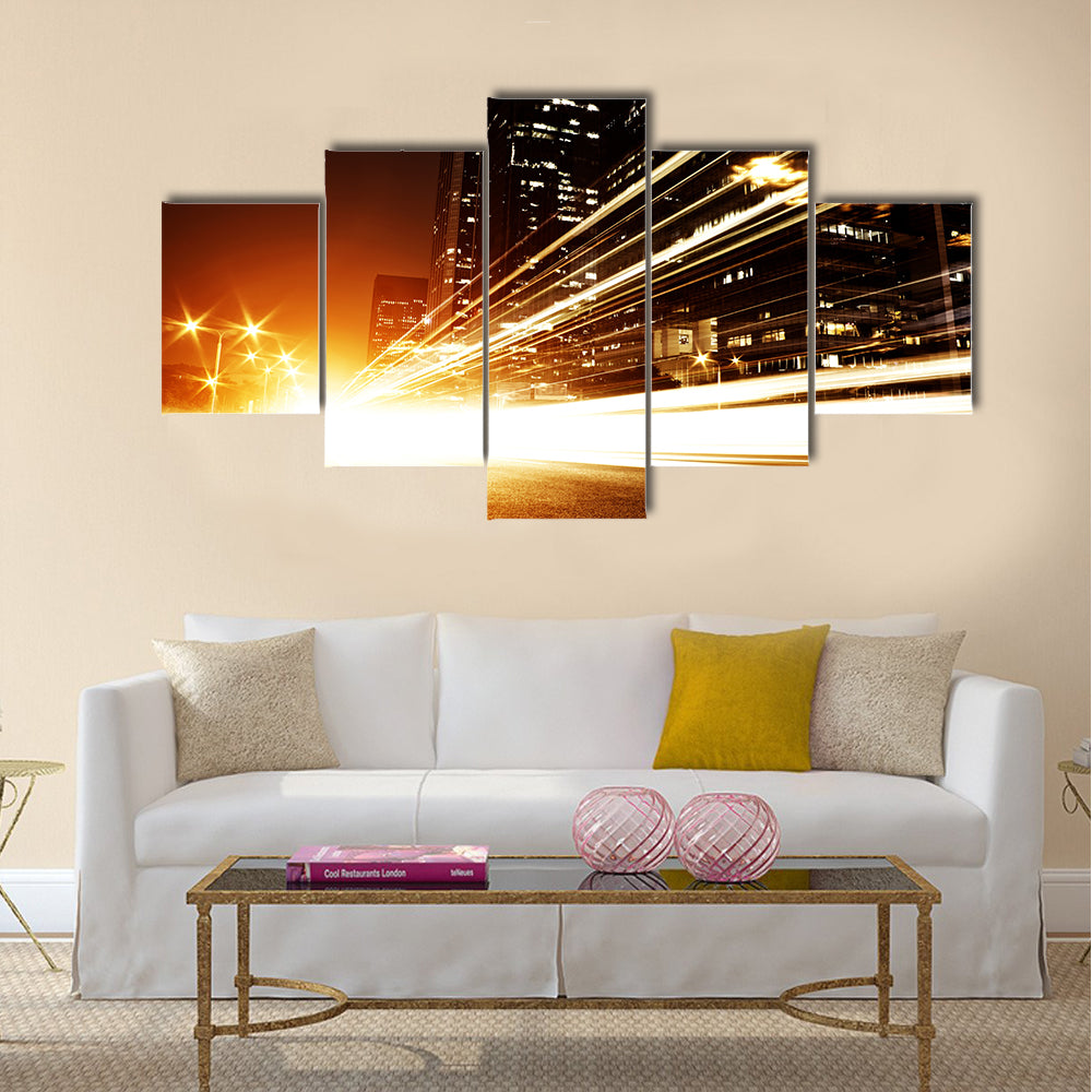 Fast moving cars at night Multi Panel Canvas Wall Art