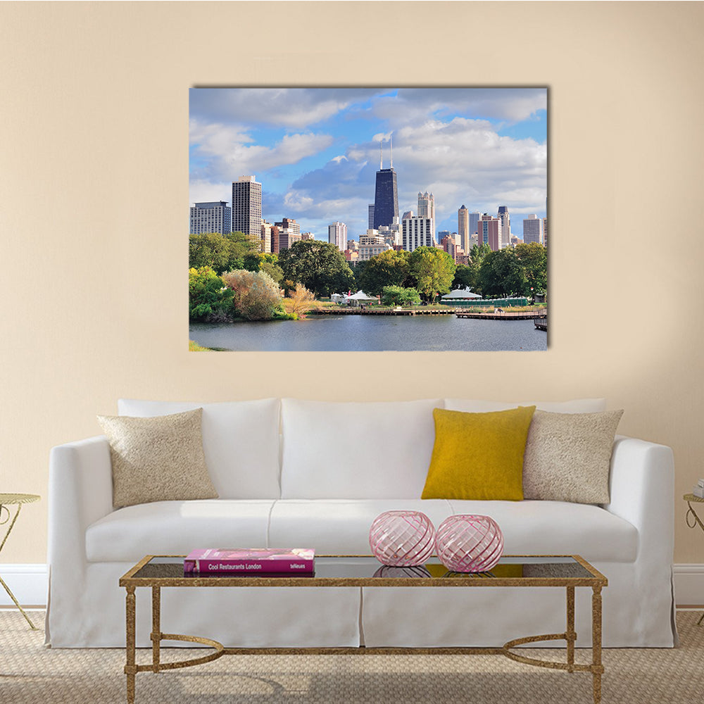 The Beauty Of The Chicago Skyline With Skyscrapers, Lincoln Park Multi Panel Canvas Wall Art