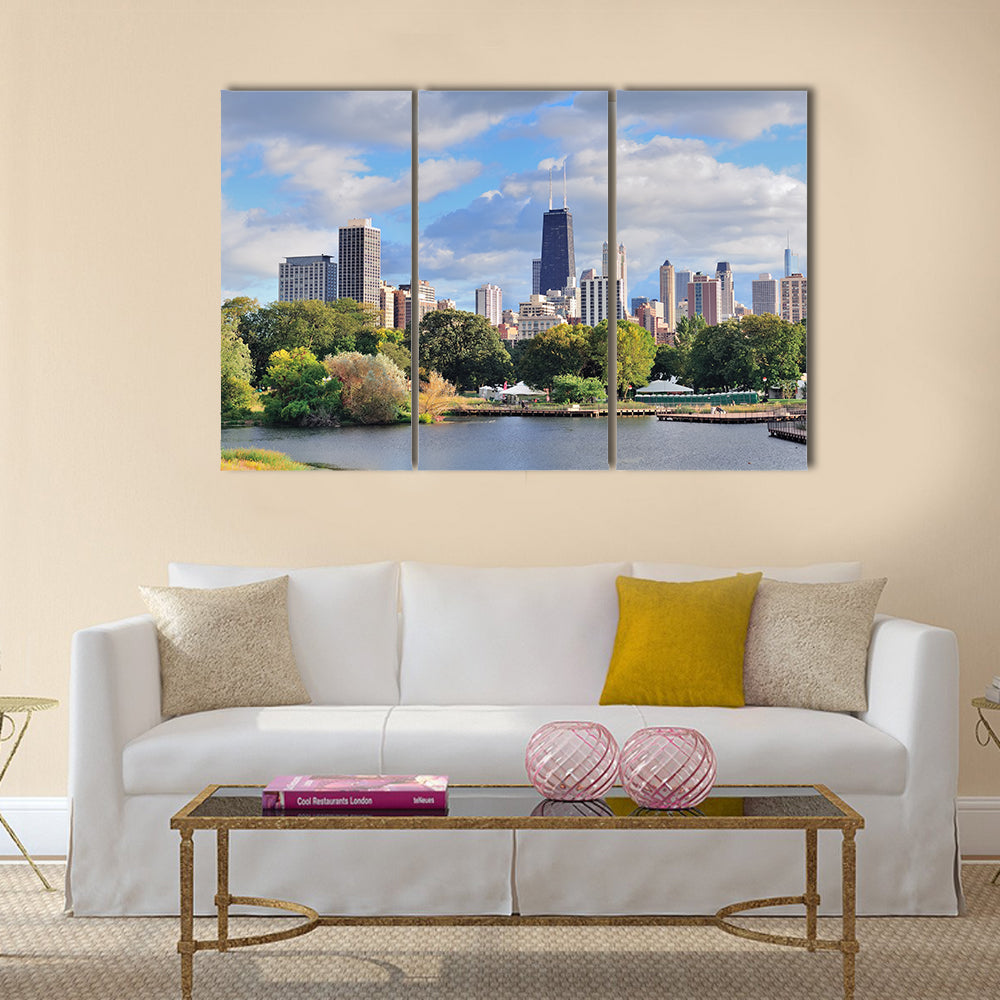 The Beauty Of The Chicago Skyline With Skyscrapers, Lincoln Park Multi Panel Canvas Wall Art