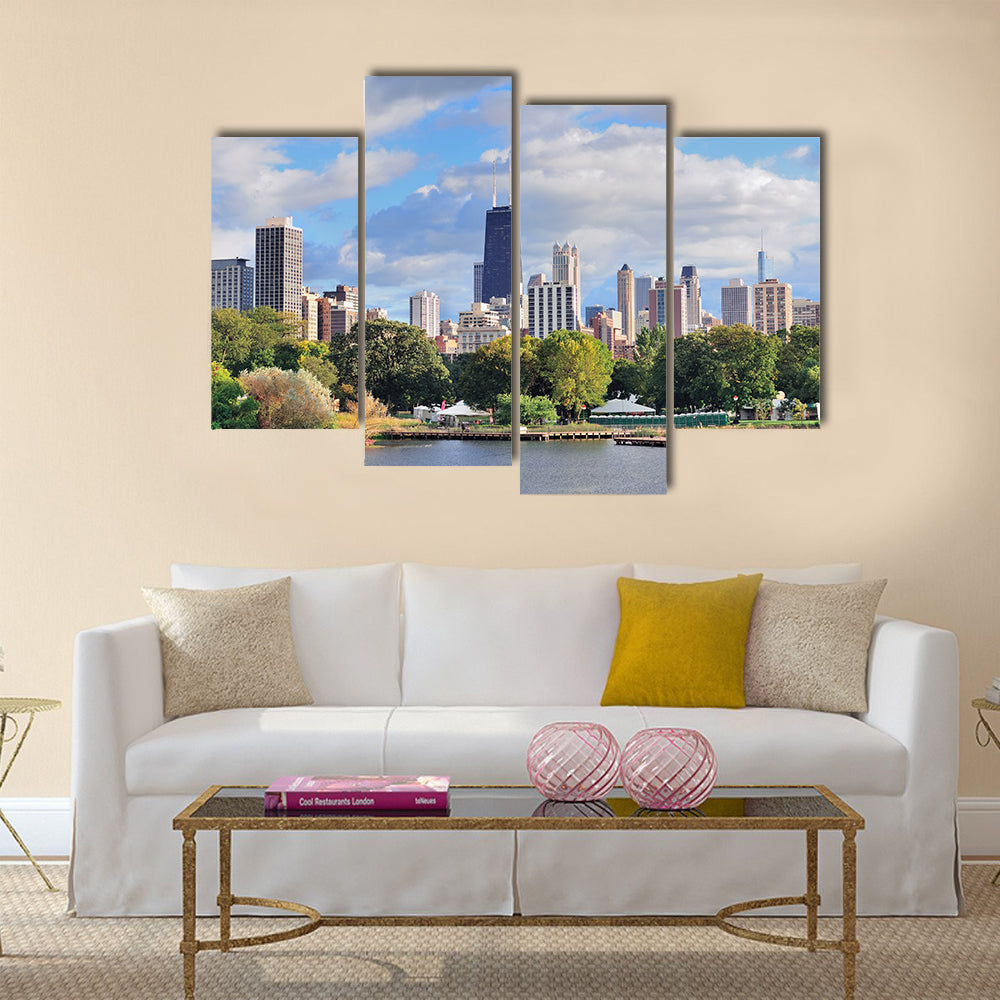 The Beauty Of The Chicago Skyline With Skyscrapers, Lincoln Park Multi Panel Canvas Wall Art