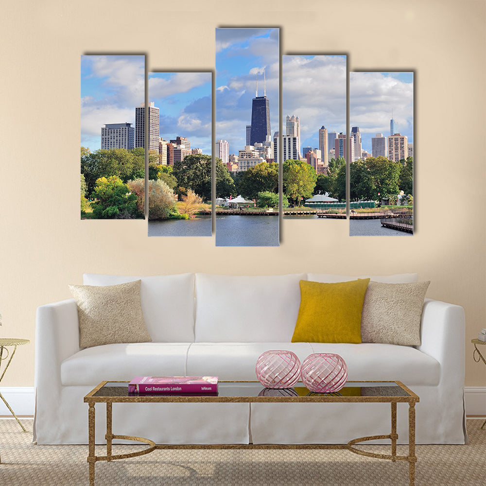 The Beauty Of The Chicago Skyline With Skyscrapers, Lincoln Park Multi Panel Canvas Wall Art