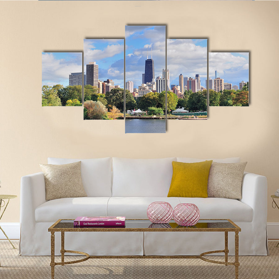 The Beauty Of The Chicago Skyline With Skyscrapers, Lincoln Park Multi Panel Canvas Wall Art