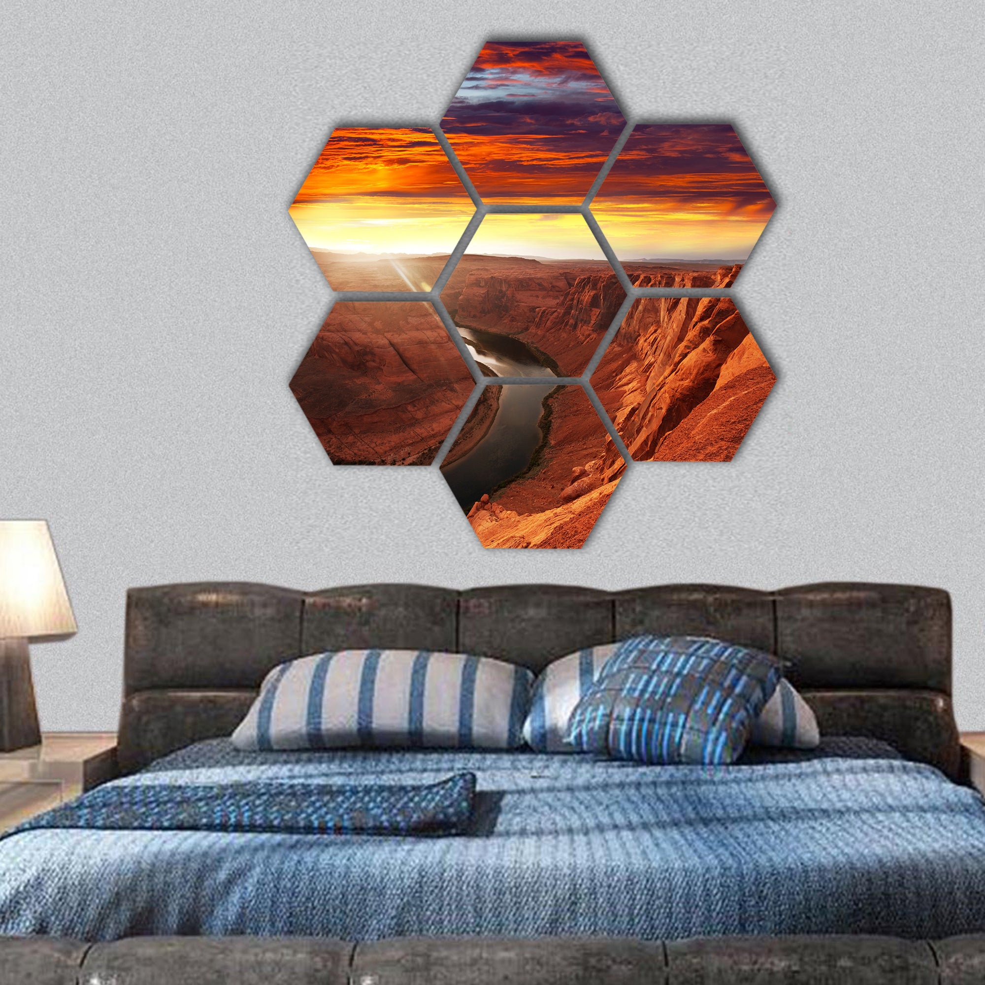 Horse Shoe Bend at sunset hexagonal canvas wall art