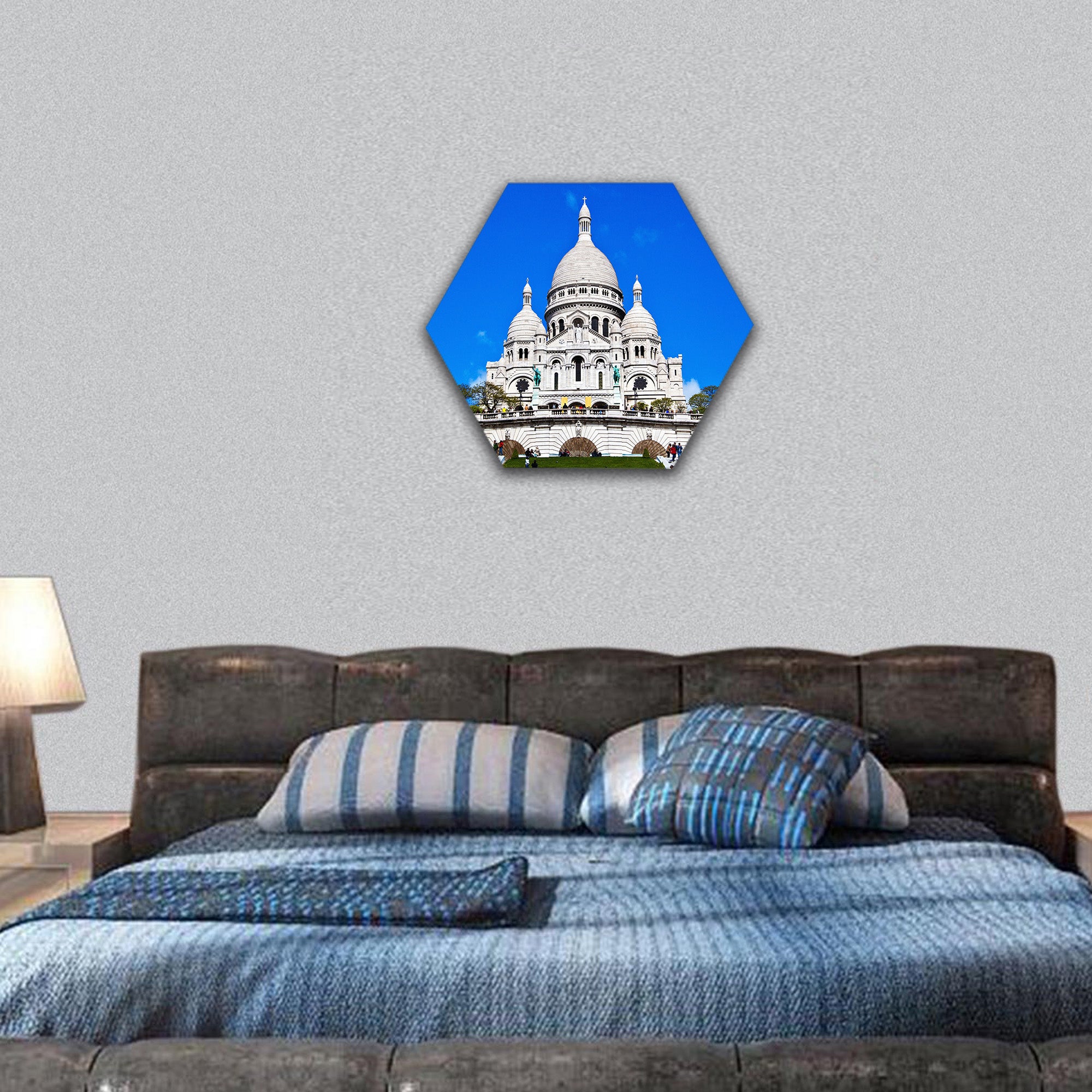 Church of sacre coeur in montmartre in Paris  hexagonal canvas wall art