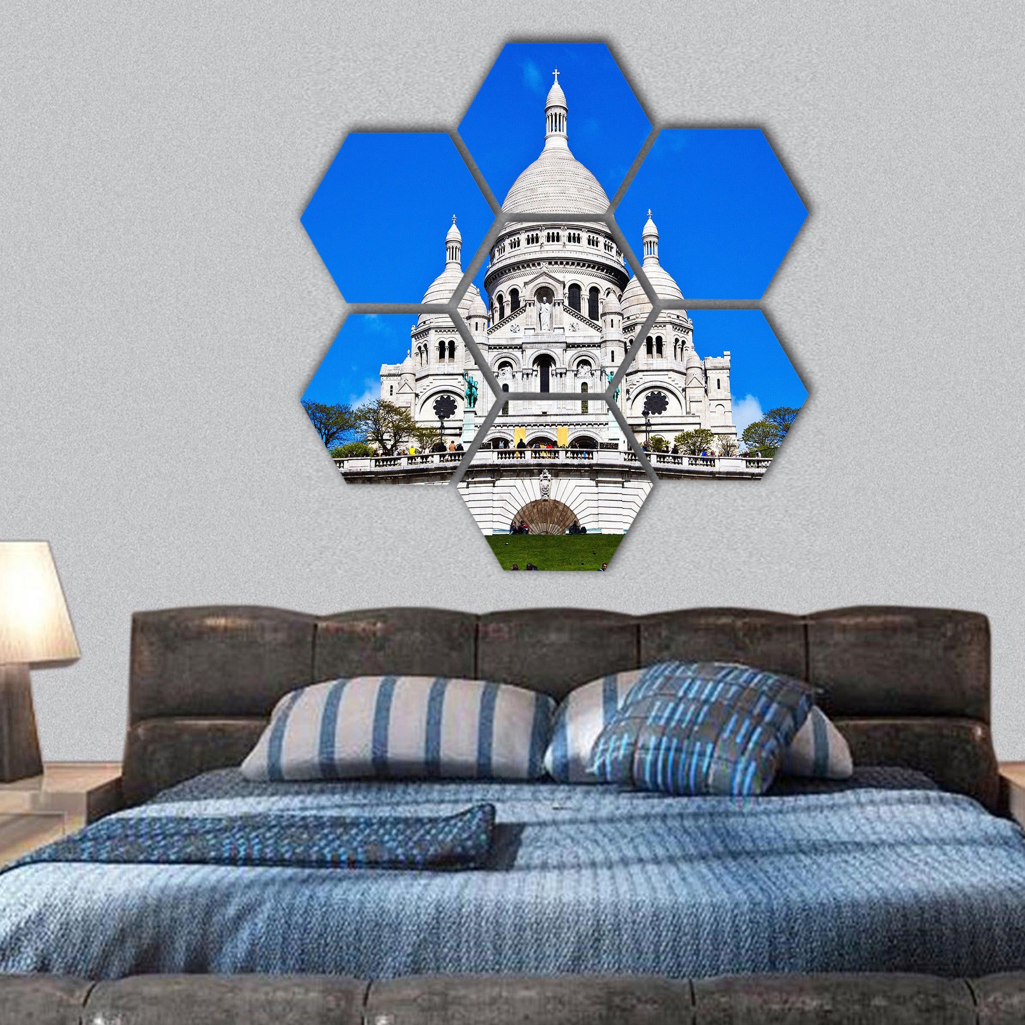 Church of sacre coeur in montmartre in Paris  hexagonal canvas wall art